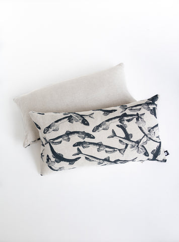 Coussin en lin Motif Capelans bleu marine