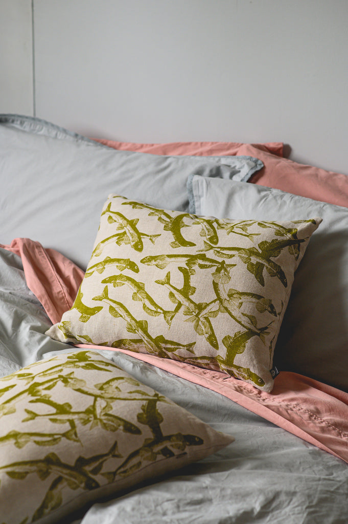 Coussin en lin Motif Capelans vert